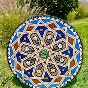 Artisanal Moroccan Zellige Tile Table with Wrought Iron Base - Boho Patio Centerpiece