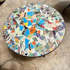 BEAUTIFUL MOSAIC TABLE, Handmade Round African touch , Traditional Custom Made Table Top, Luxurious Outdoor Patio Furniture