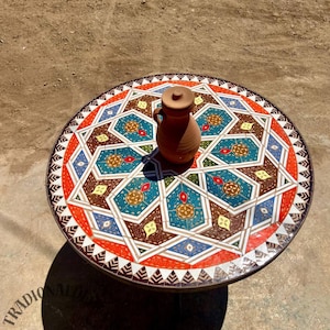 Moroccan Tile Table, berber decoration Custom Mosaic Table top Iron Legs, Handcrafted Zellige Table For Outdoor Indoor Garden Terrace Table