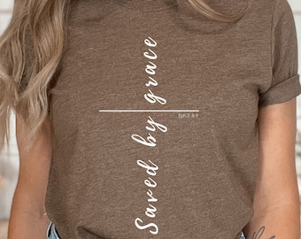 Religious shirt Saved By Grace tshirt gift for Christians Bible verse t-shirt religious hoodie faith Jesus shirt baptism Christian gift