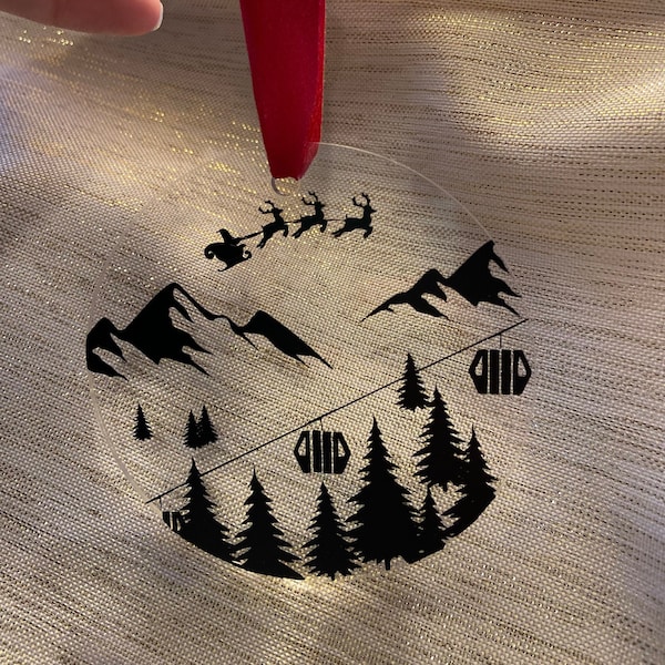 Christmas skiing ornament ski scene Christmas Tree ornament chair lift skier ornament snow ornament ski lover gift skiing Santa ski snow git