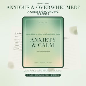 Anxiety Planner, Calm & Grounding Workbook for Anxiety Relief, Worry Tracker and Coping Tools Journal, Mental Health Planner GoodNotes,PDF