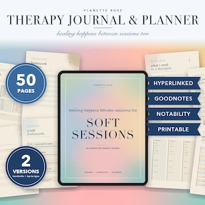Therapy Journal & Mental Health Planner, Session Notes, Anxiety Self Care Workbook, Counseling Companion Tracker, GoodNotes iPad PDF
