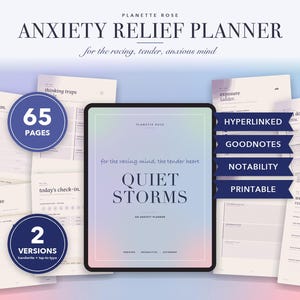Anxiety Relief Planner, Worry & Calm Journal Tracker for Women, Grounding Mental Health Workbook Planner,Anxiety Journal GoodNotes, iPad,PDF