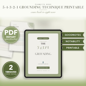 5-4-3-2-1 Grounding Technique Printable, Panic Attack Coping Card, Sensory Grounding Worksheet for Anxiety Attacks, GoodNotes iPad PDF