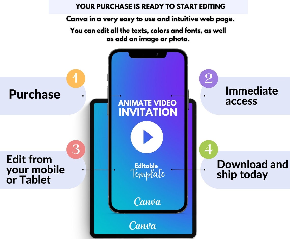 DIY Rainbow Video Invitation Template Digital Canva Invite Etsy