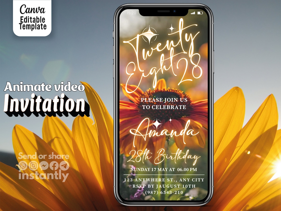 Digital Twenty Eight 28th Birthday Invitation, Electronic Video