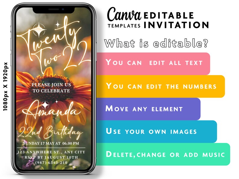 Digital Twenty Two 22nd Birthday Invitation, Electronic Video