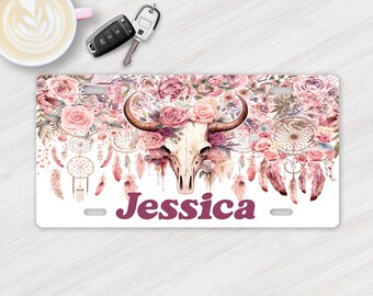 New Release Personalized Boho Cow Skull Aluminum Vanity License Plate Car Accessory Decorative Front Plate