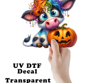 Colorful Cow and Pumpkin Clear Sticker / Decal UV DTF Sticker Transparent Choose Size