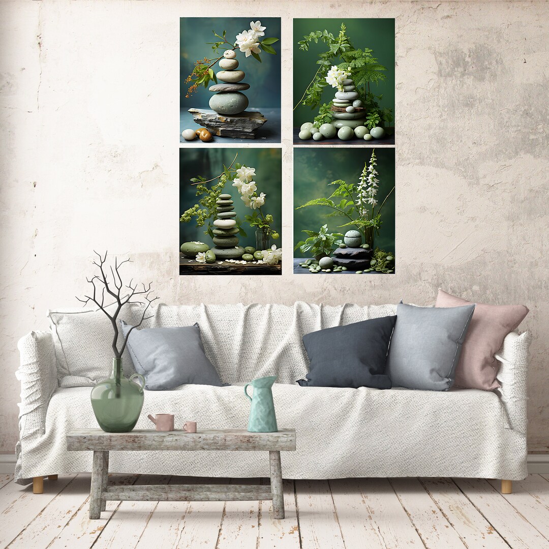 Asian Stone Stacks Canvas Print Set, Contemporary Zen Wall Art (8x10 ...