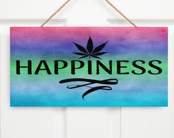 Happiness 420 Hanging Wall Sign Wood Home Decor, Stoner Gift, Hippie Decor,