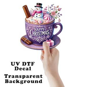 Purple Snowman Hot Cocoa Christmas Clear Sticker / Decal UV DTF Sticker Transparent Choose Size