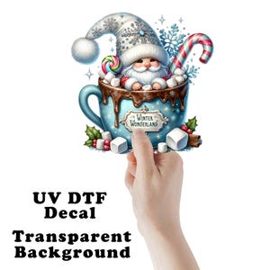 Christmas Winter Wonderland Gnome Hot Cocoa Clear Sticker / Decal UV DTF Sticker Transparent Choose Size