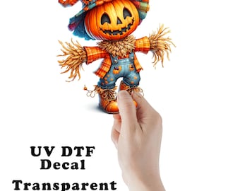 Cute Fall Scarecrow Halloween Clear Sticker / Decal UV DTF Sticker Transparent Choose Size