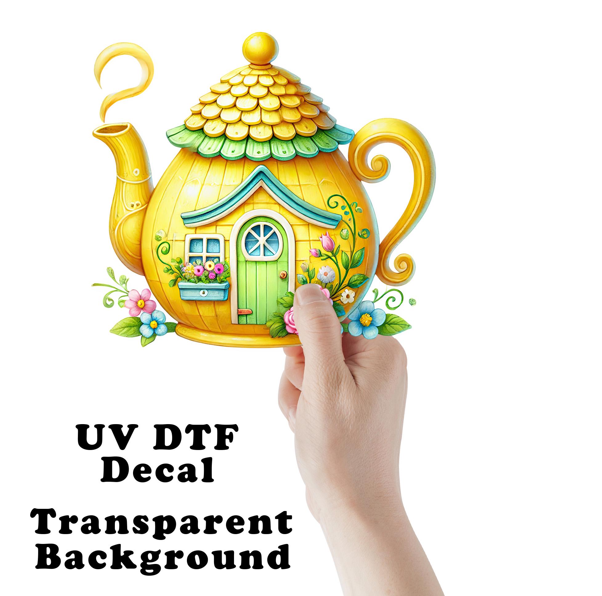 Teapot Sticker Yellow Cottage Teapot Clear Sticker / Decal UV DTF Sticker Transparent ...
