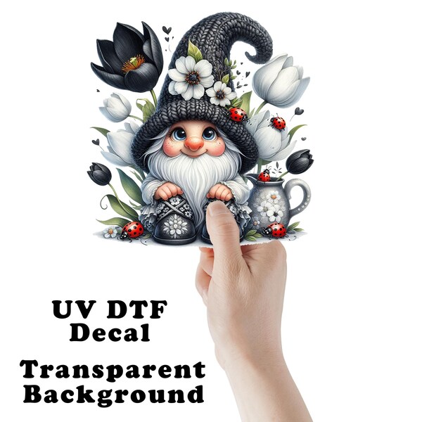 Black and White Tulip Gnome Clear Sticker / Decal UV DTF Sticker Transparent Choose Size