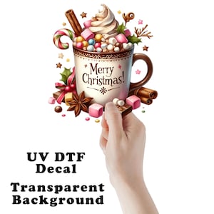Merry Christmas Hot Cocoa Clear Sticker / Decal UV DTF Sticker Transparent Choose Size