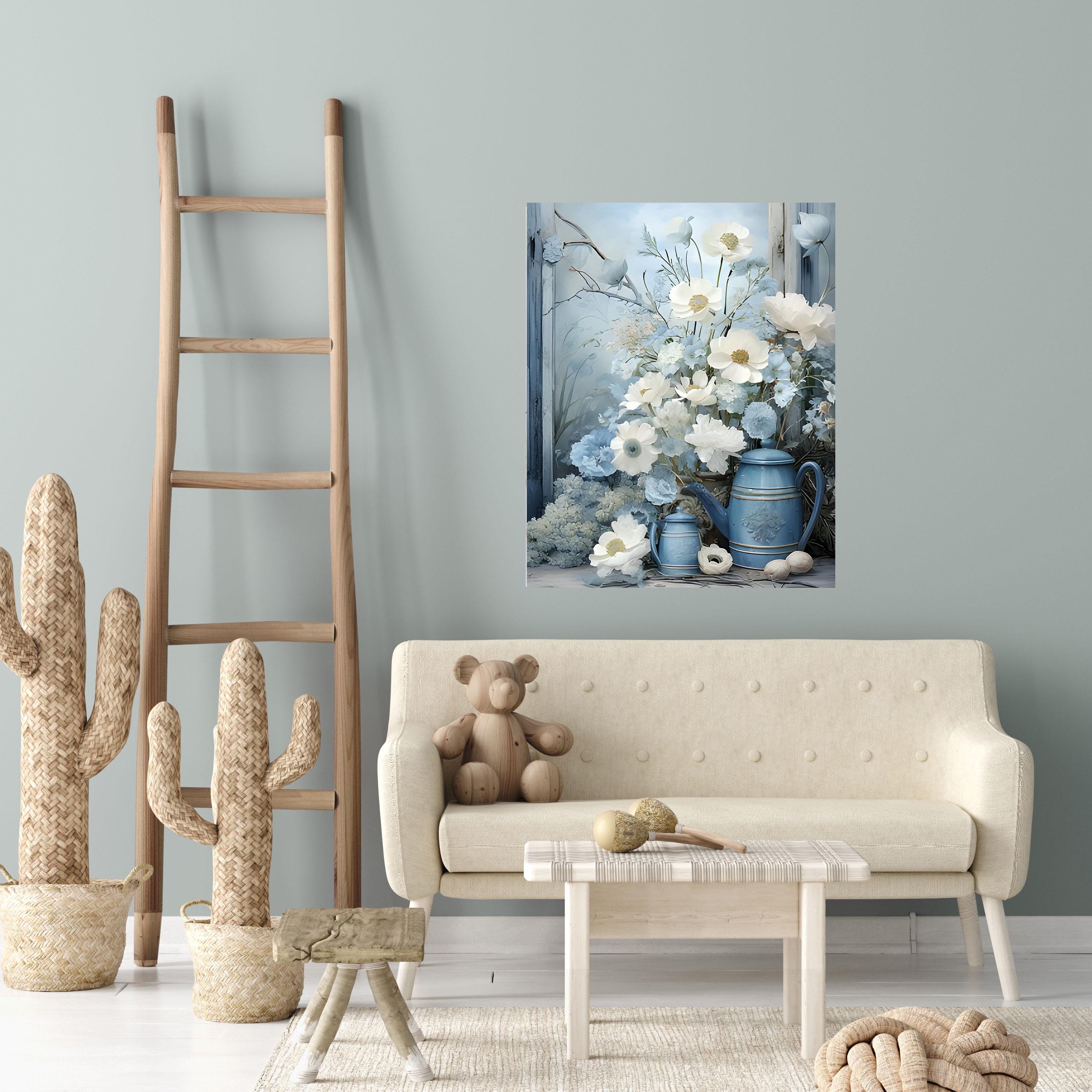 16x20 Blue and White Abigail Floral Wall Art Canvas Print - Etsy