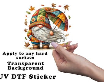 Fall Leaves Gnome Clear Sticker / Decal UV DTF Sticker Transparent Choose Size