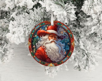 Western Christmas Ornament, Cowboy Santa Ceramic Christmas Ornament, Christmas Decorations