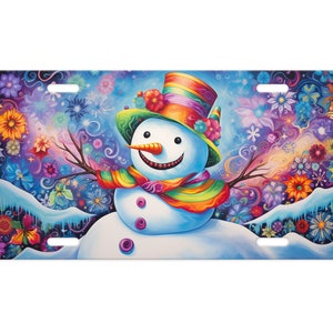 Vanity Front License Plate, Colorful Snowman Aluminum Vanity License Plate Car Accessory Decorative Front Plate