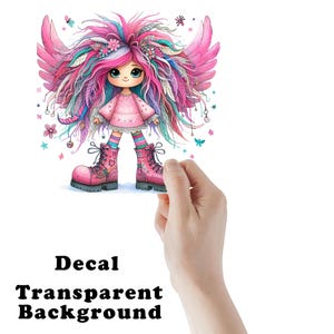 Pink Angel Girl Clear Sticker / Decal UV DTF Sticker Transparent Choose Size