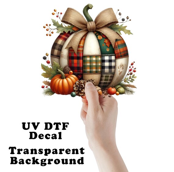 Fall Patchwork Pumpkin Clear Sticker / Decal UV DTF Sticker Transparent Choose Size