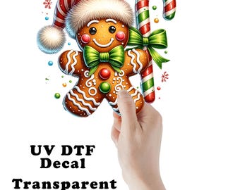 Candy Cane Gingerbread Man Christmas Clear Sticker / Decal UV DTF Sticker Transparent