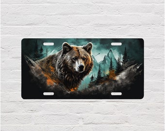 Mountain Bear Aluminum Front License Plate, Car Decor