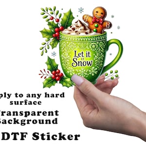 Green Hot Cocoa with Gingerbread Christmas Clear Sticker / Decal UV DTF Sticker Transparent Choose Size