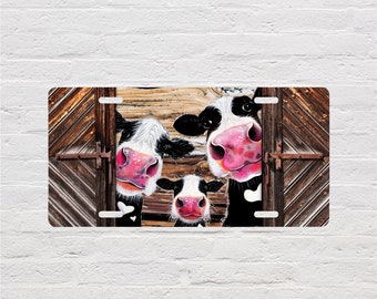 Cute Cow Family Aluminum Vanity License Plate, Car Accessory