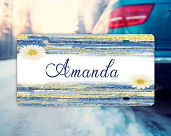 New Release Personalized Blue and Daisy Aluminum Vanity License Plate Car Accessory Decorative Front Plate