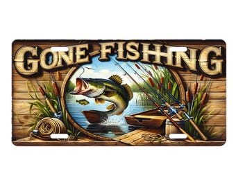 Gone Fishing Aluminum Vanity License Plate, Car Accessory