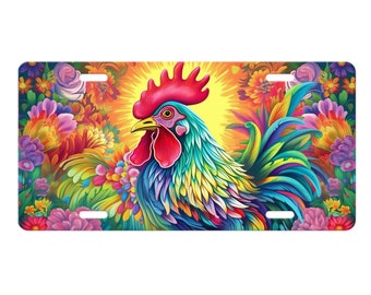 Vanity Front License Plate Colorful Rooster Aluminum Vanity License Plate Car Accessory Decorative Front Plate