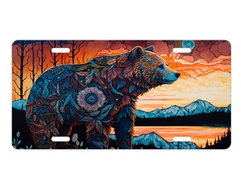 Stylized Bear Aluminum License Plate - Decorative Vanity Plate