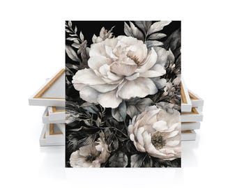11x14 Black and White Floral Wall Art Canvas Print