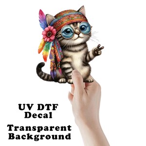 Groovy Cat Clear Sticker / Decal UV DTF Sticker Transparent Choose Size
