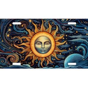 New Release Vanity Front License Plate, Celestial Sun Aluminum Vanity License Plate Car Accessory Decorative Front Plate