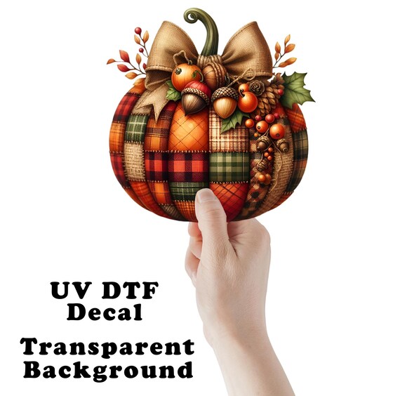 Patchwork Pumpkin Clear Sticker / Decal UV DTF Sticker Transparent Choose Size