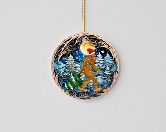 New Releases Christmas Ornament, Bigfoot Christmas Forest with Full Moon Ceramic Christmas Ornament, Christmas Decorations