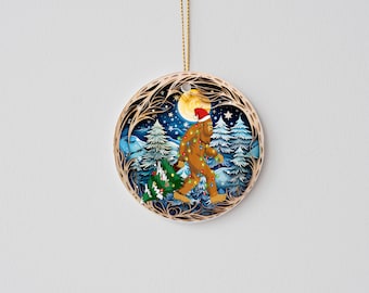 New Releases Christmas Ornament, Bigfoot Christmas Forest with Full Moon Ceramic Christmas Ornament, Christmas Decorations