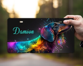 New Release Personalized Dog Lover Neon Dog Aluminum Vanity License Plate Car Accessory Decorative Front Plate