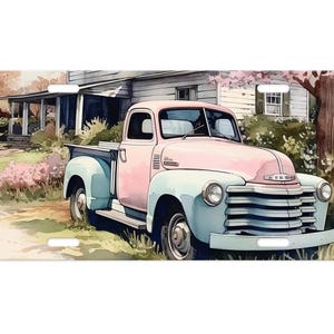 Vanity Front License Plate, Pink and Mint Truck Aluminum License Plate Car Accessory Decorative Front Plate