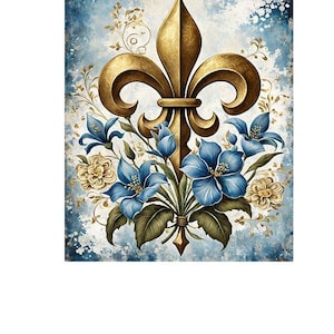 16x20 Blue Fleur de Lis Wall Art Canvas Print
