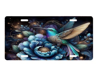 Gilded Hummingbird Vanity Front Aluminum License Plate Car Accessory Decorative Front Plate