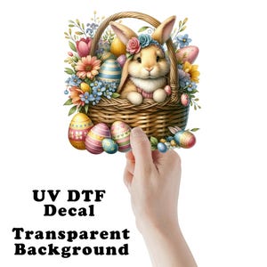 Bunny in Basket Easter Clear Sticker / Decal UV DTF Sticker Transparent Choose Size