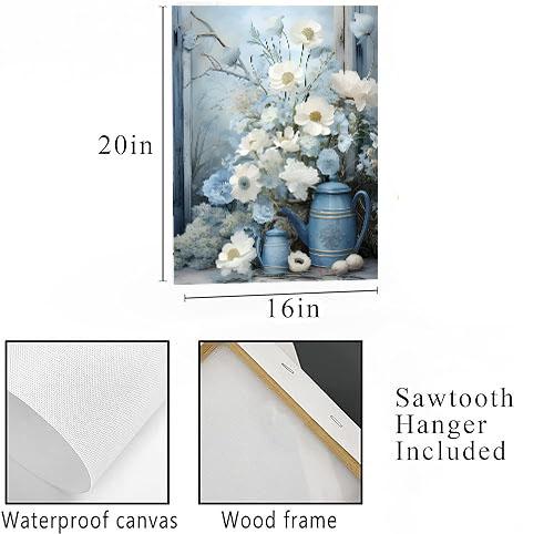 16x20 Blue and White Abigail Floral Wall Art Canvas Print - Etsy