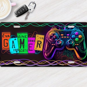 Vanity Front License Plate, Neon Gamer Aluminum Vanity License Plate Car Accessory Decorative Front Plate