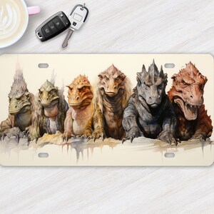 Vanity Front License Plate Dinosaurs in a Row Aluminum Vanity License Plate Car Accessory Decorative Front Plate